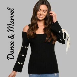 Dance‎ & Marvel Ribbed Knit Sweater with Long Sleeve Bow Ties. Size M